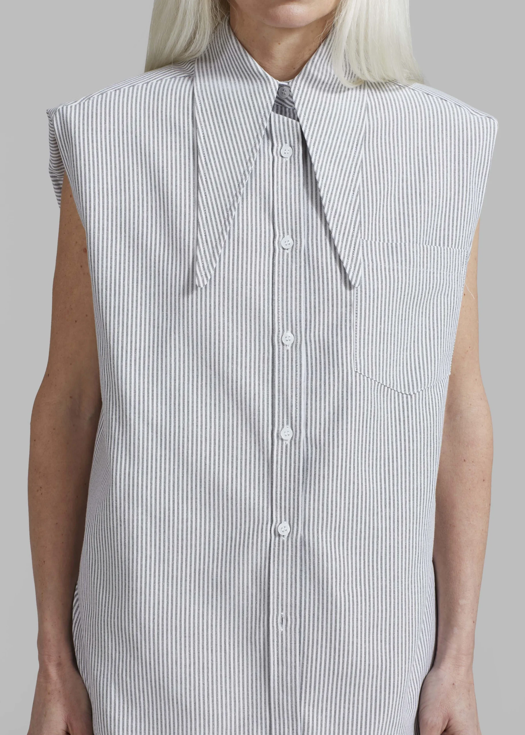 The Frankie Shop Aiden Long Collar Shirt Grey Stripe New