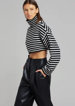 The Frankie Shop Athina Cropped Turtleneck Sweater Black Stripe