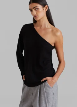 The Frankie Shop Bianca One Shoulder Loose Knit Top Black Clearance