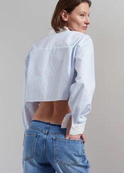 The Frankie Shop Calgari Contrast Cropped Shirt Blue Stripe Best