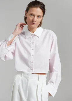 The Frankie Shop Calgari Contrast Cropped Shirt Pink Stripe Online