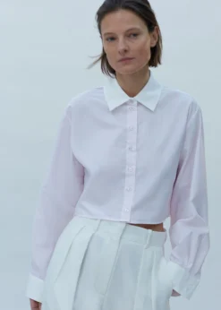 The Frankie Shop Calgari Contrast Cropped Shirt Pink Stripe Online