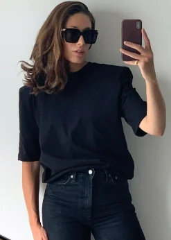 The Frankie Shop Carrington Padded Shoulder Tee Black
