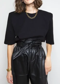 The Frankie Shop Carrington Padded Shoulder Tee Black