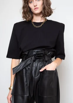 The Frankie Shop Carrington Padded Shoulder Tee Black