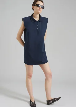 The Frankie Shop Chris Polo Padded Shoulders Mini Dress Navy Online