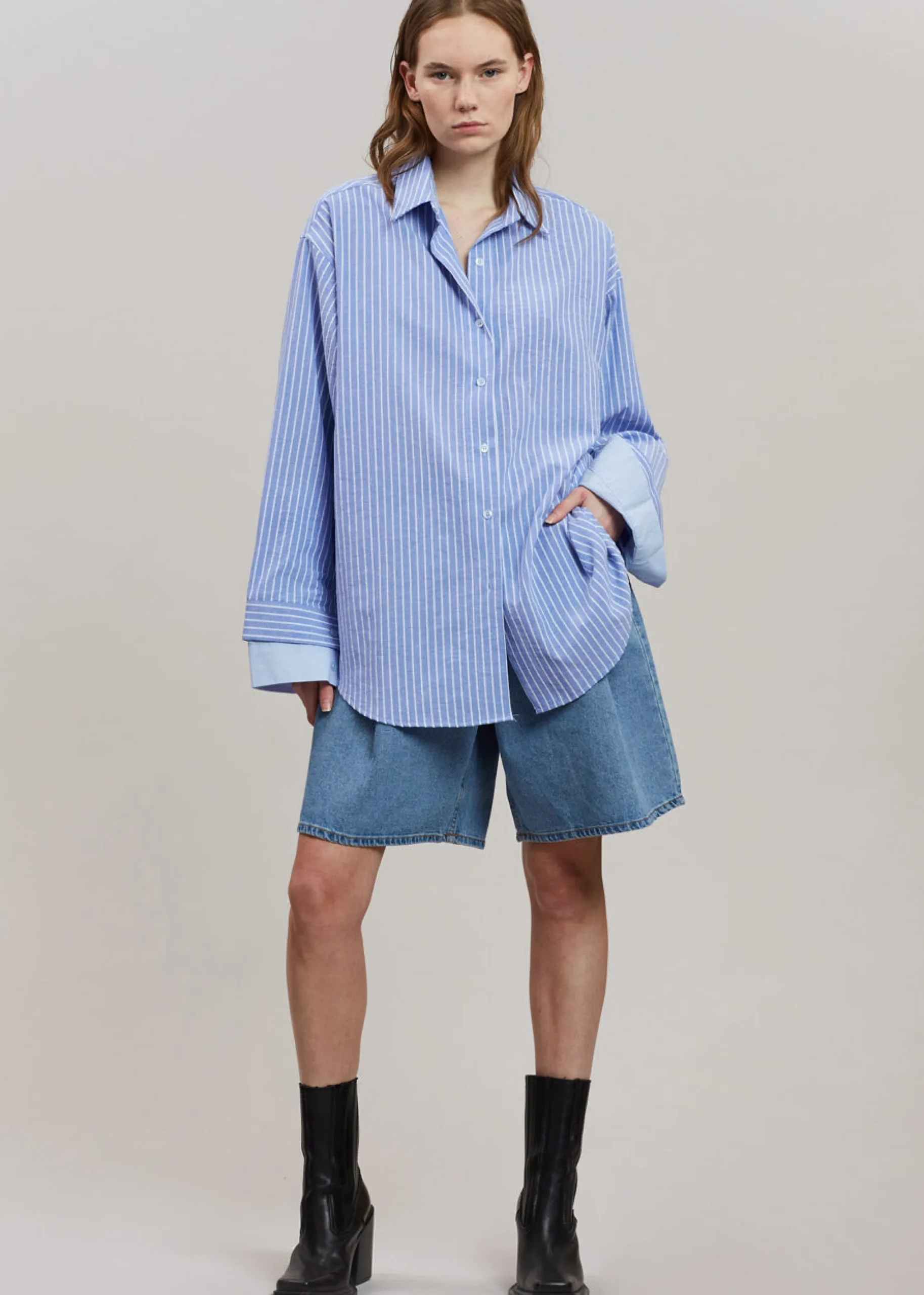 The Frankie Shop Christa Striped Shirt Blue Hot