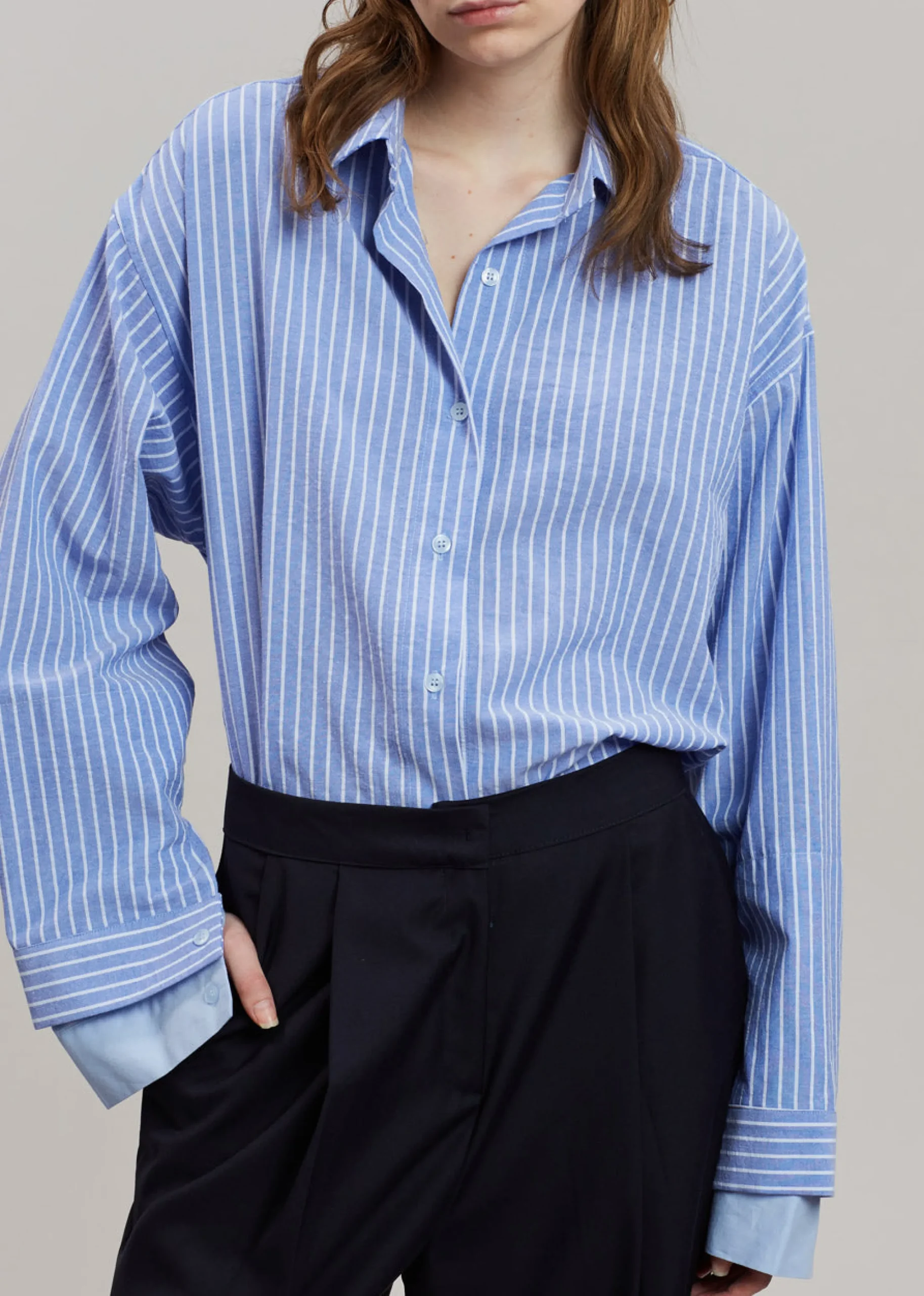 The Frankie Shop Christa Striped Shirt Blue Hot