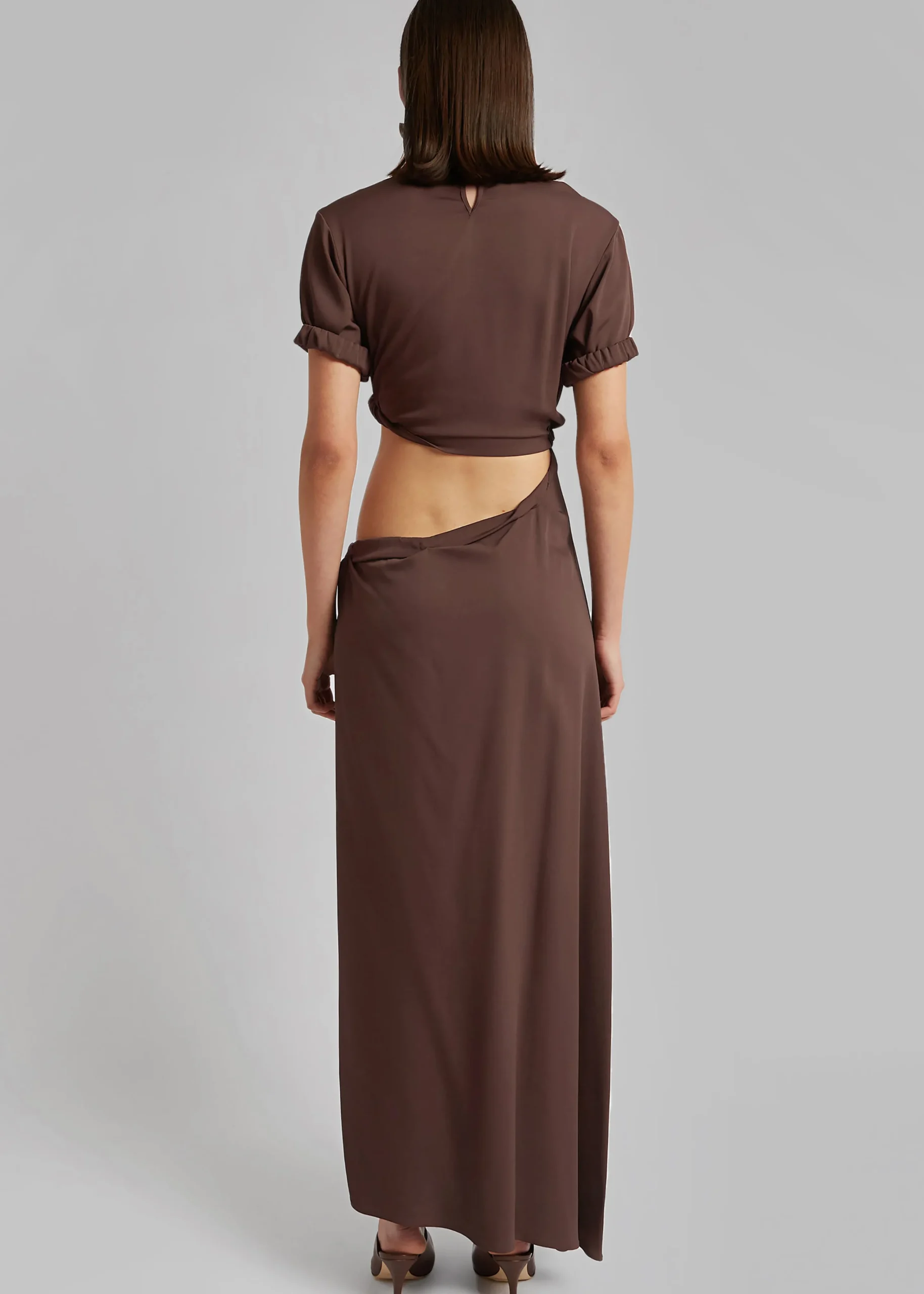 The Frankie Shop Christopher Esber Roll Sleeve Tee Dress Chocolate New