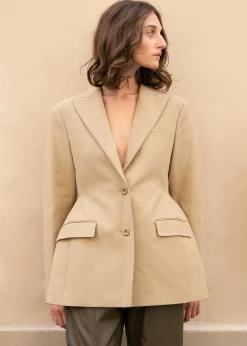 The Frankie Shop Colette Hourglass Blazer Camel New