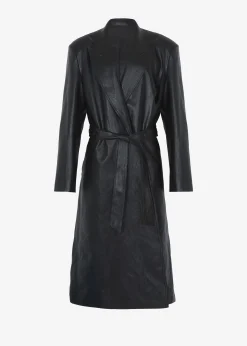 The Frankie Shop Connie Faux Leather Belted Trench Coat Black