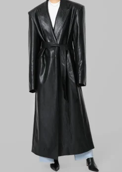 The Frankie Shop Connie Faux Leather Belted Trench Coat Black