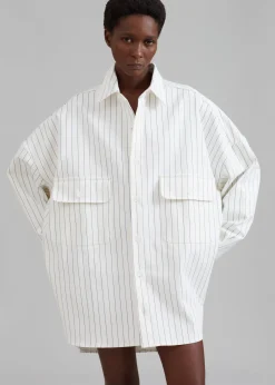 The Frankie Shop Dallas Denim Overshirt Blue Pinstripe Online