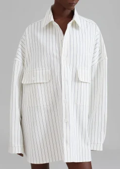 The Frankie Shop Dallas Denim Overshirt Blue Pinstripe Online
