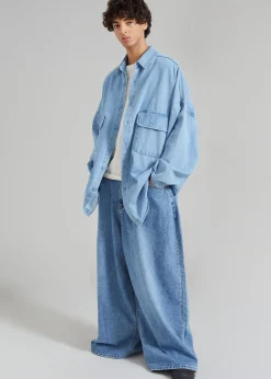 The Frankie Shop Dallas Men Denim Overshirt Worn Wash Best