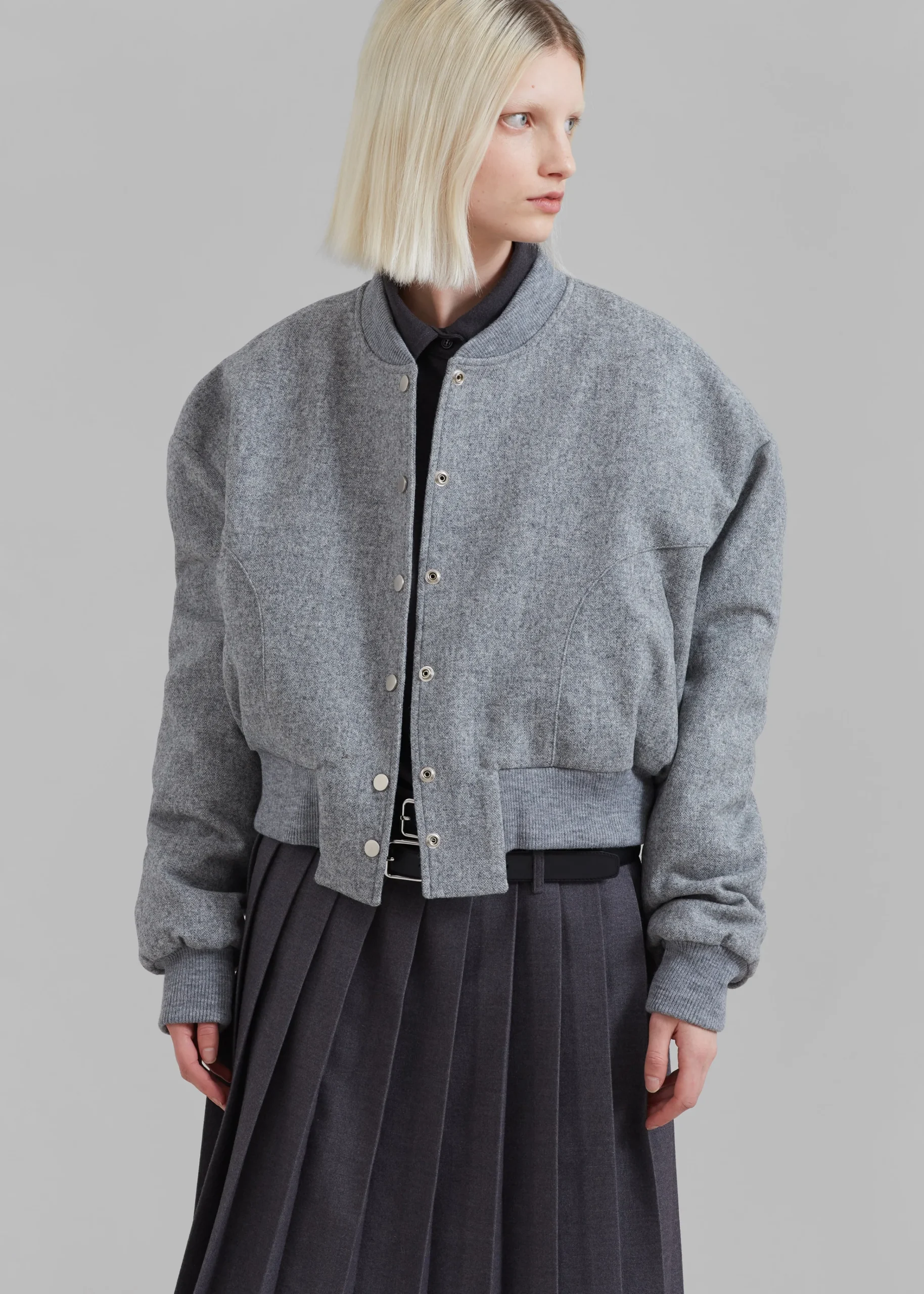 The Frankie Shop Debbie Wool Bomber Grey Melange Clearance