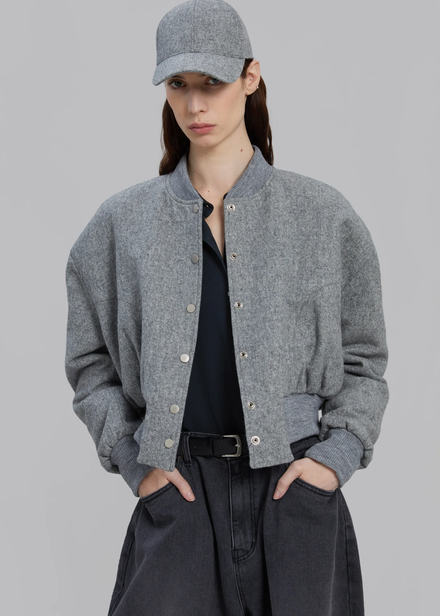The Frankie Shop Debbie Wool Bomber Grey Melange Clearance