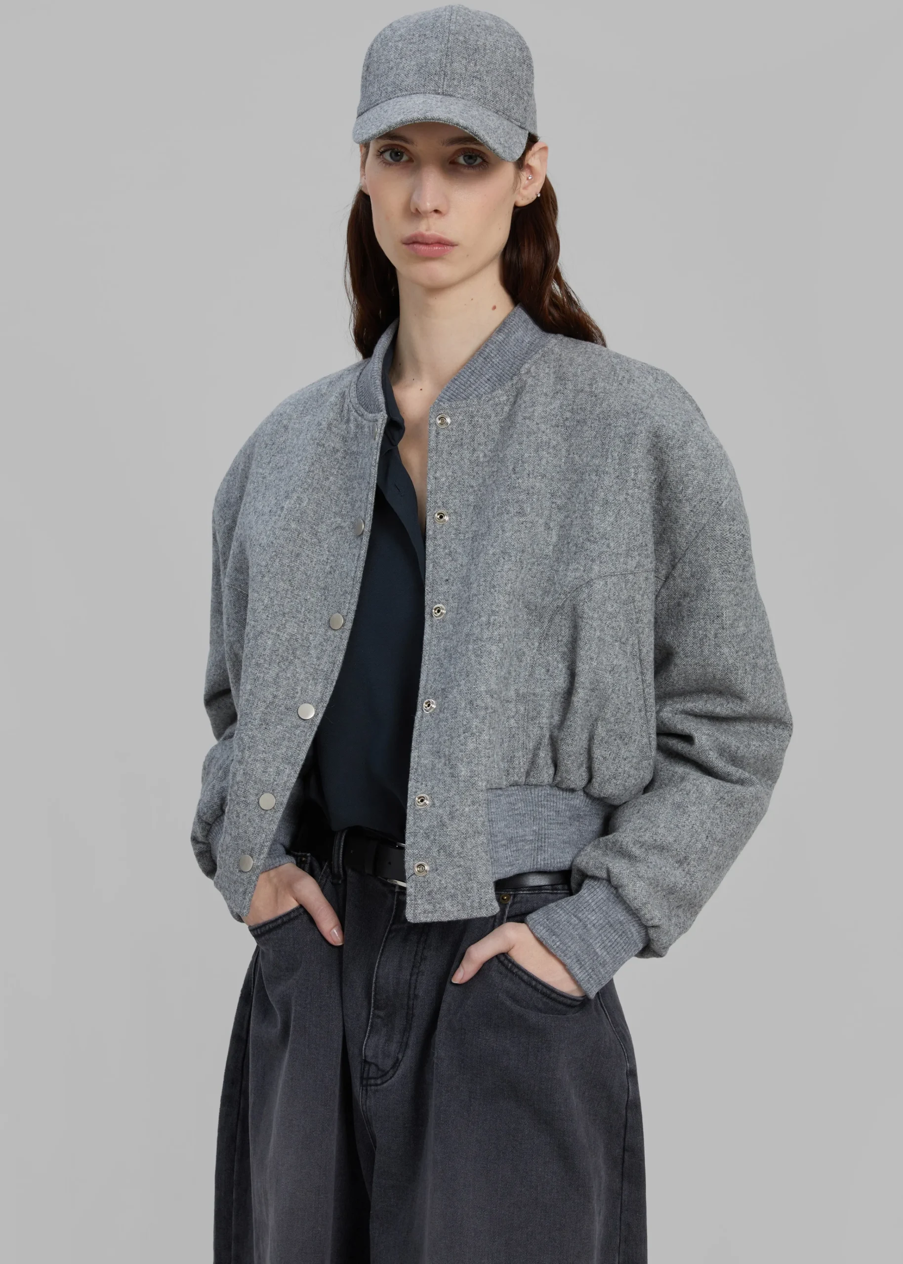 The Frankie Shop Debbie Wool Bomber Grey Melange Clearance