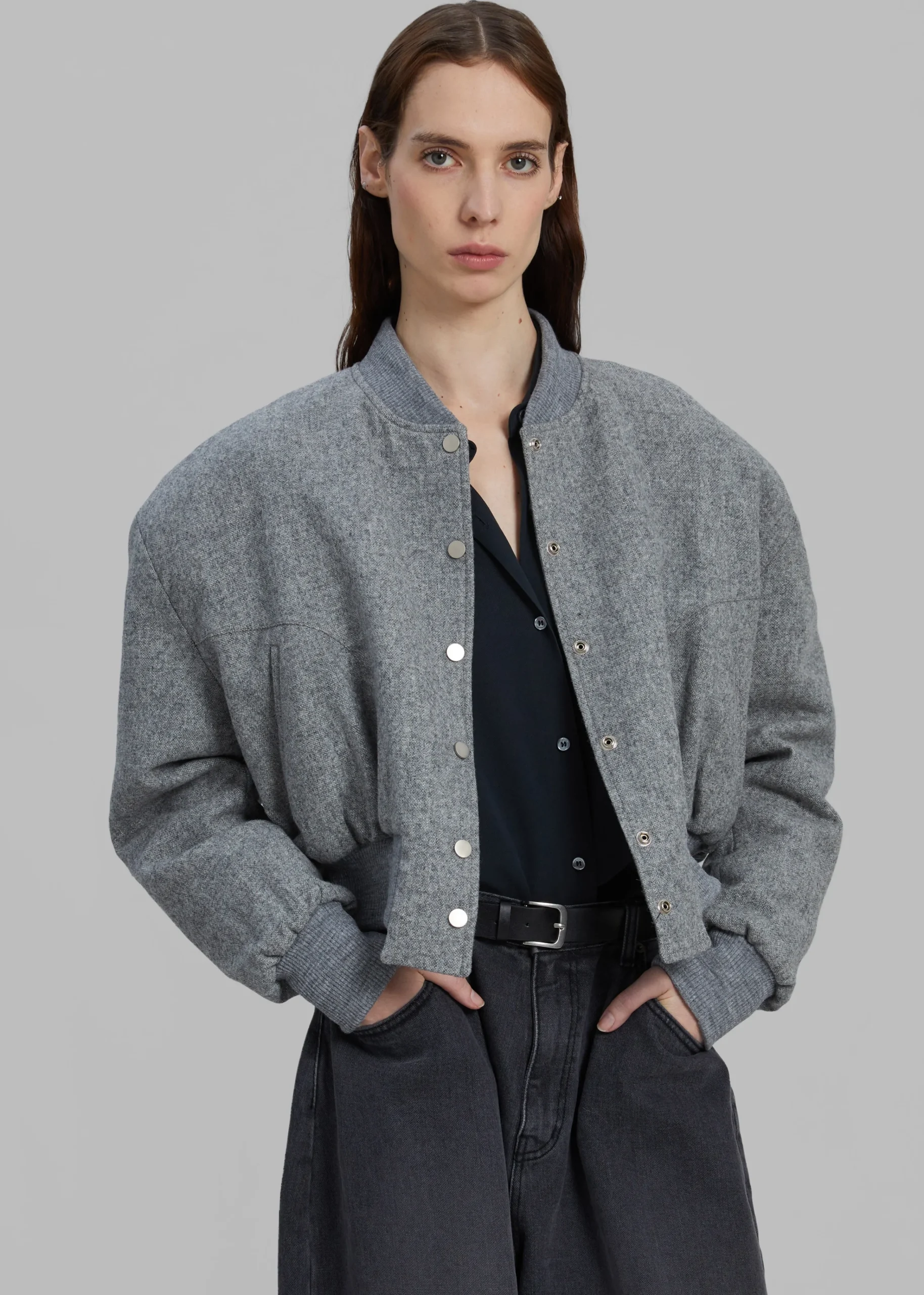 The Frankie Shop Debbie Wool Bomber Grey Melange Clearance
