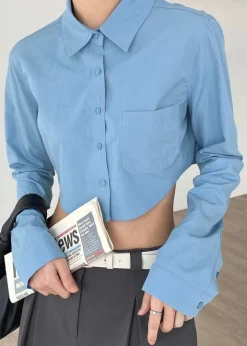 The Frankie Shop Eiko Cropped Shirt Blue Online