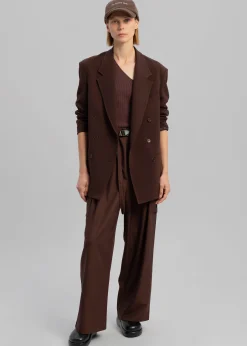 The Frankie Shop Elna Double Breasted Blazer Brown Discount