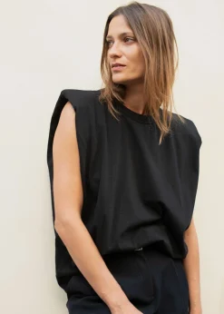 The Frankie Shop Eva Padded Shoulder Muscle T-Shirt Black Hot