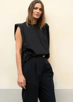 The Frankie Shop Eva Padded Shoulder Muscle T-Shirt Black Hot