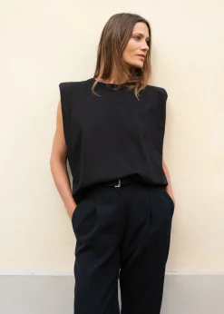 The Frankie Shop Eva Padded Shoulder Muscle T-Shirt Black Hot