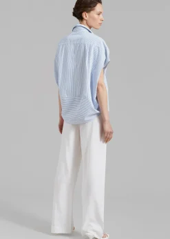 The Frankie Shop Flora Dolman Shirt Blue Stripe Hot