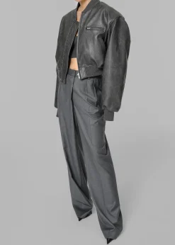 The Frankie Shop Gae Faux Leather Cropped Bomber Charcoal Hot