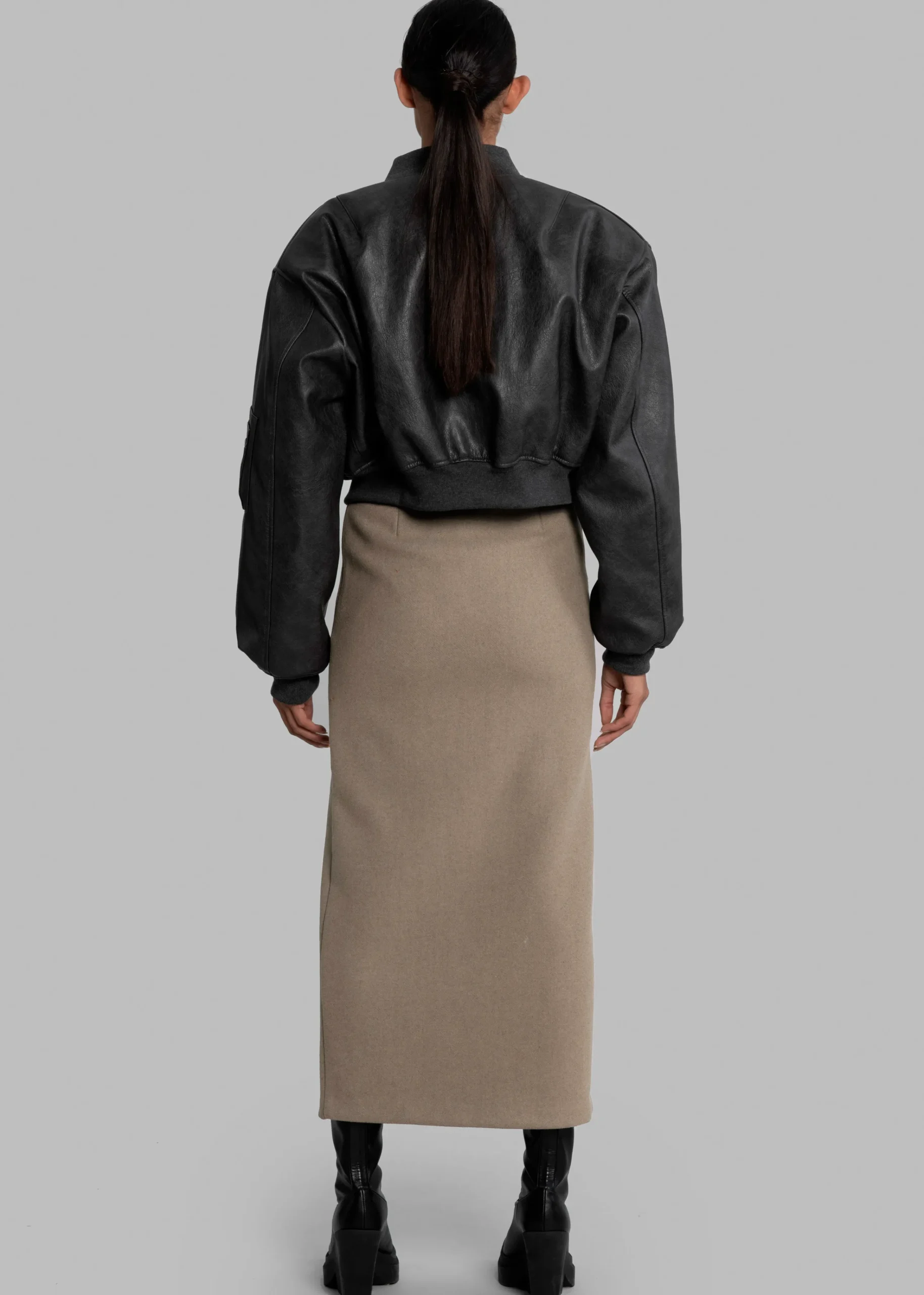 The Frankie Shop Gae Faux Leather Cropped Bomber Charcoal Hot