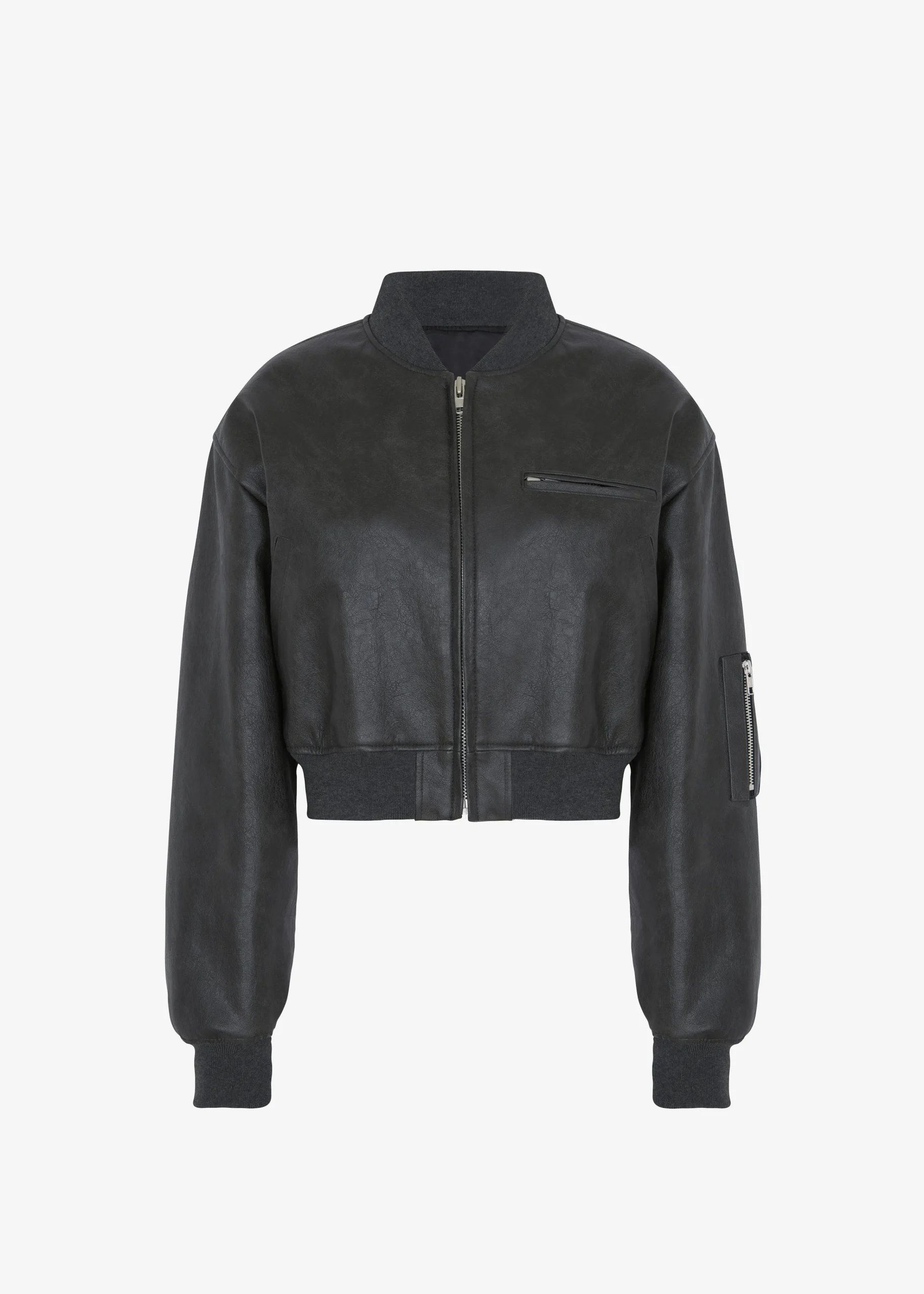 The Frankie Shop Gae Faux Leather Cropped Bomber Charcoal Hot
