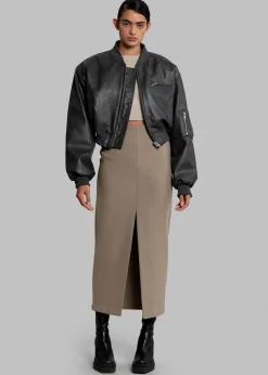 The Frankie Shop Gae Faux Leather Cropped Bomber Charcoal Hot