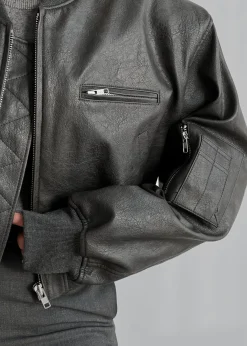 The Frankie Shop Gae Faux Leather Cropped Bomber Charcoal Hot