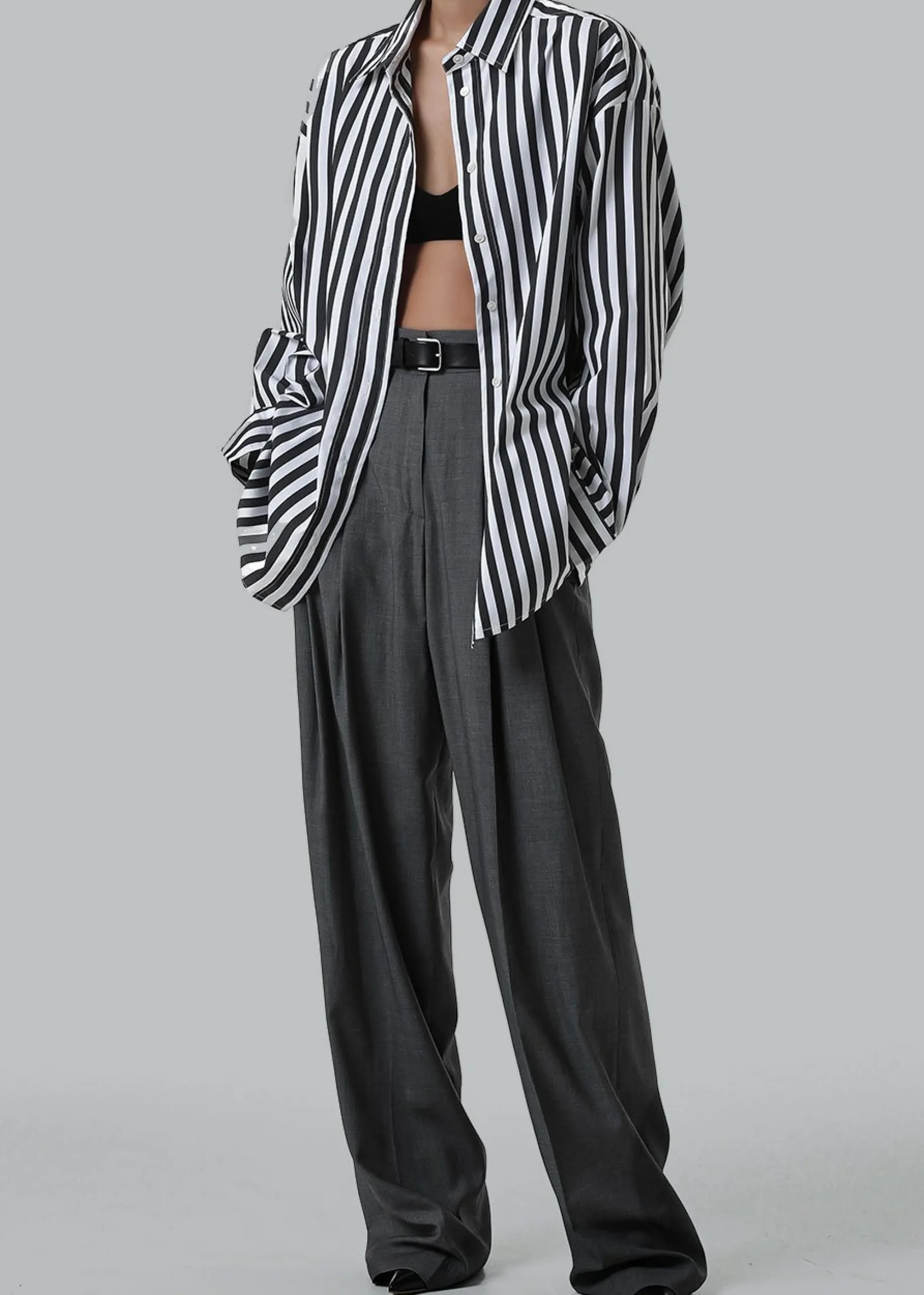 The Frankie Shop Gelso Pleated Trousers Dark Grey Melange Discount