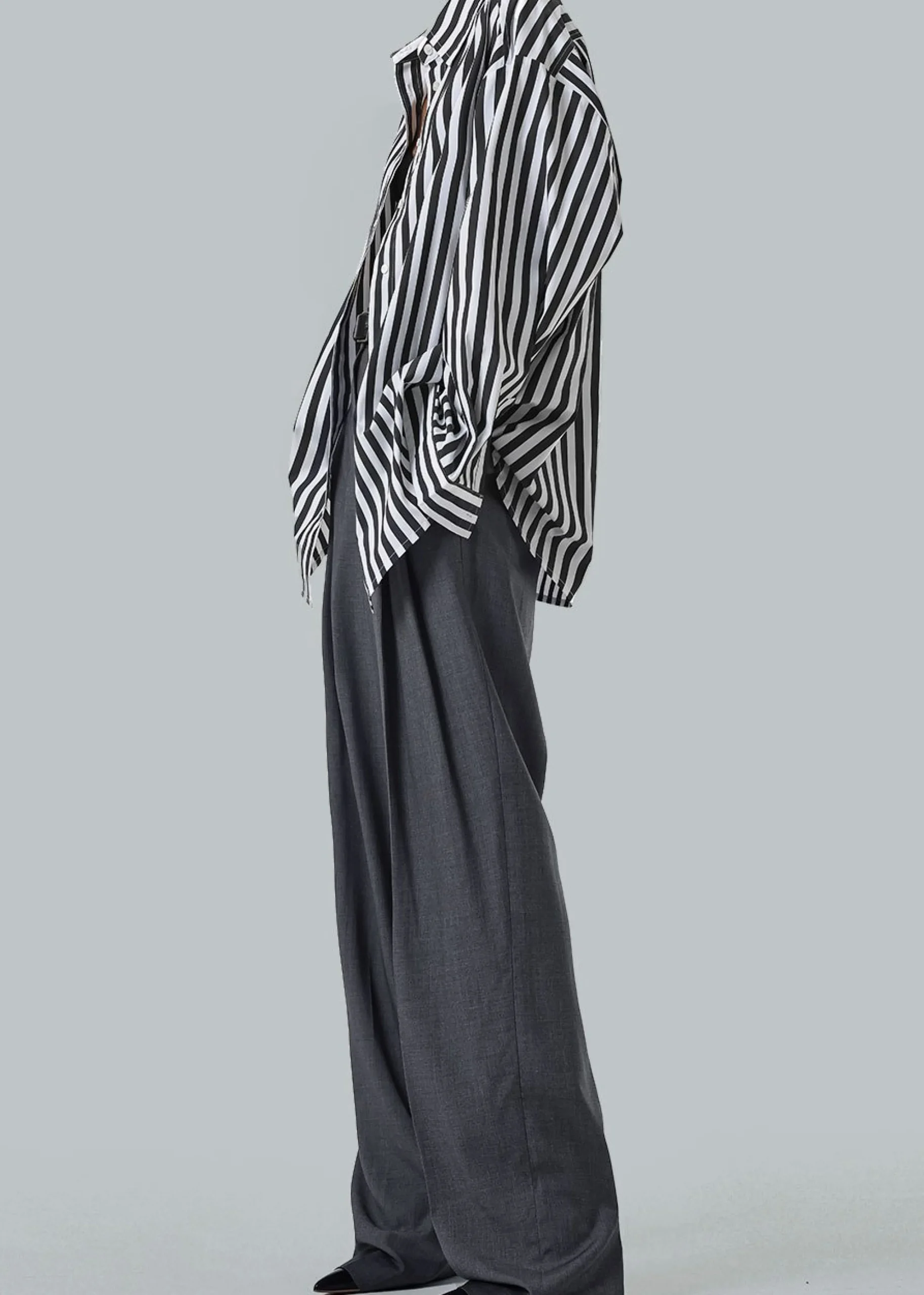 The Frankie Shop Gelso Pleated Trousers Dark Grey Melange Discount