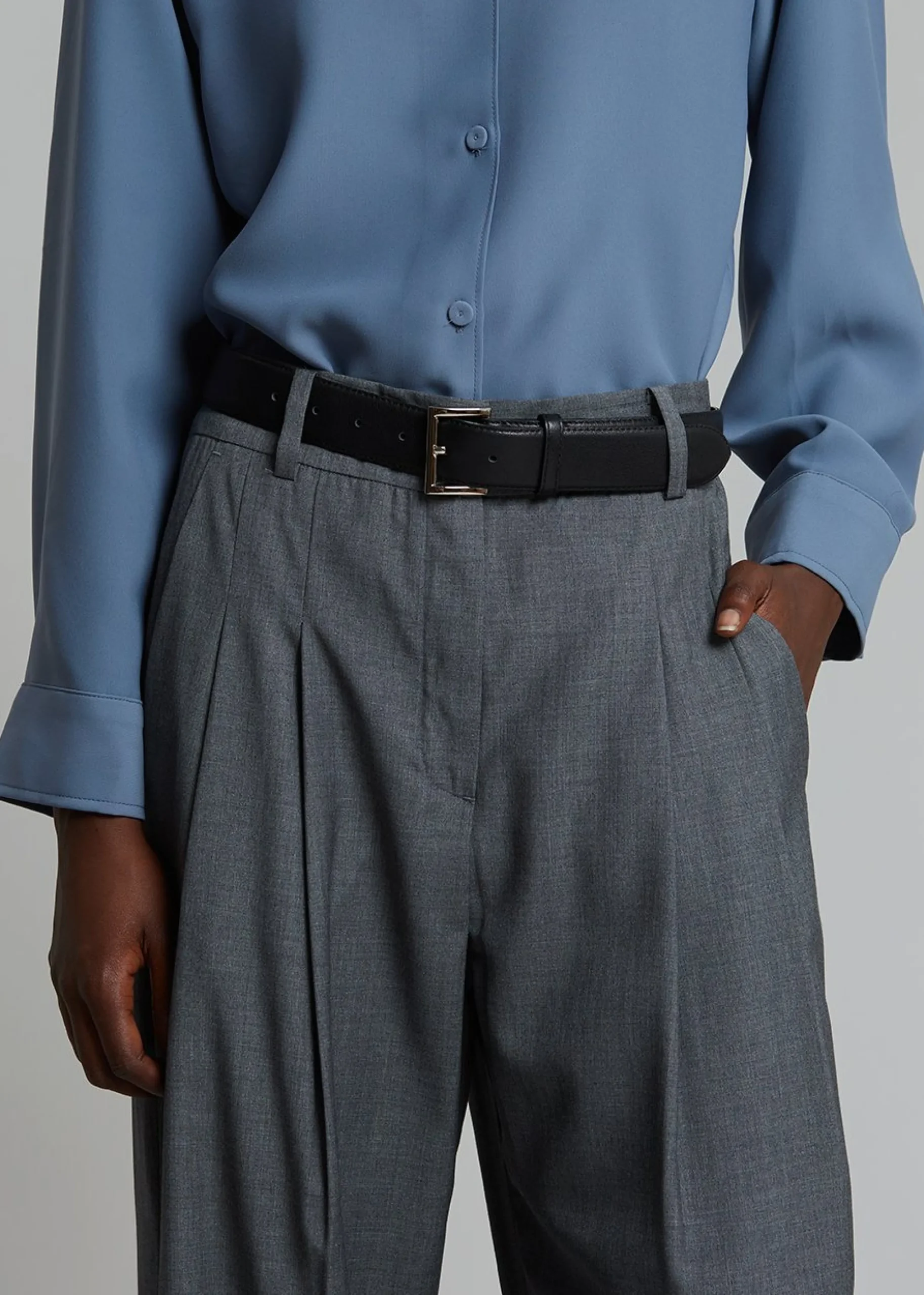 The Frankie Shop Gelso Pleated Trousers Dark Grey Melange Discount