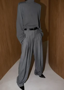 The Frankie Shop Gelso Pleated Trousers Dark Grey Melange Discount