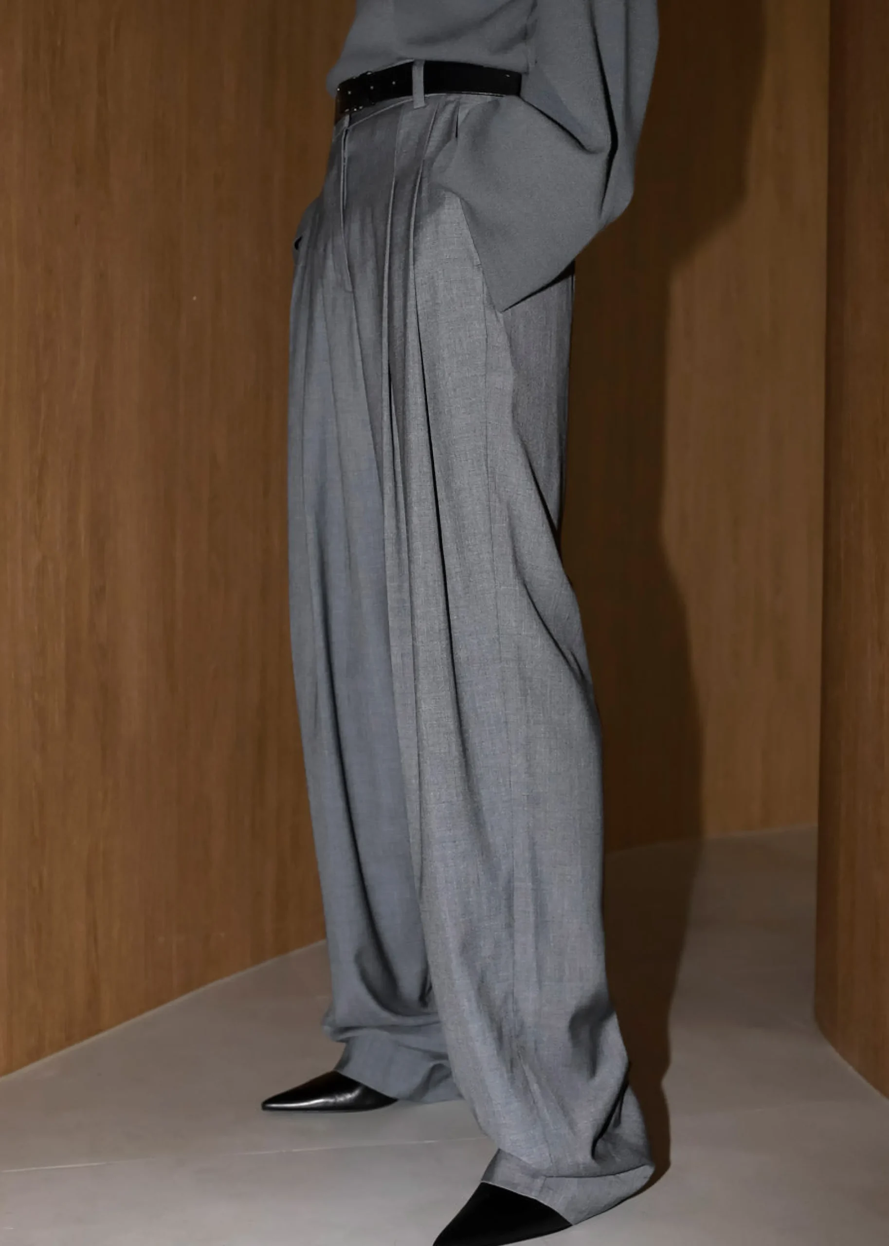 The Frankie Shop Gelso Pleated Trousers Dark Grey Melange Discount