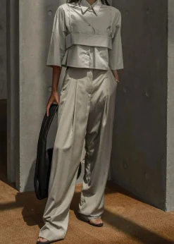 The Frankie Shop Gelso Pleated Trousers Light Taupe Melange Best