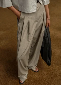 The Frankie Shop Gelso Pleated Trousers Light Taupe Melange Best