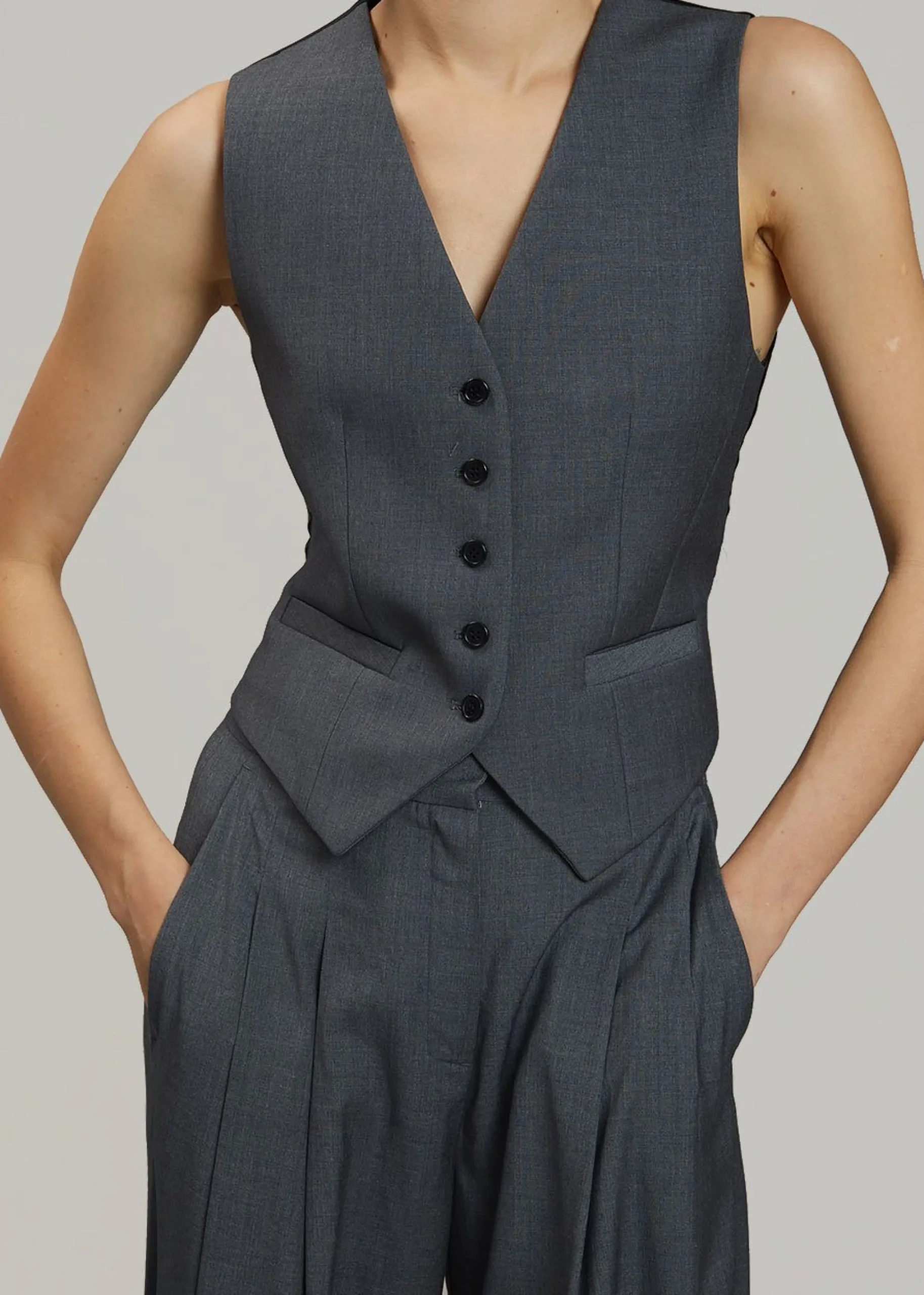 The Frankie Shop Gelso Waistcoat Dark Grey Melange New