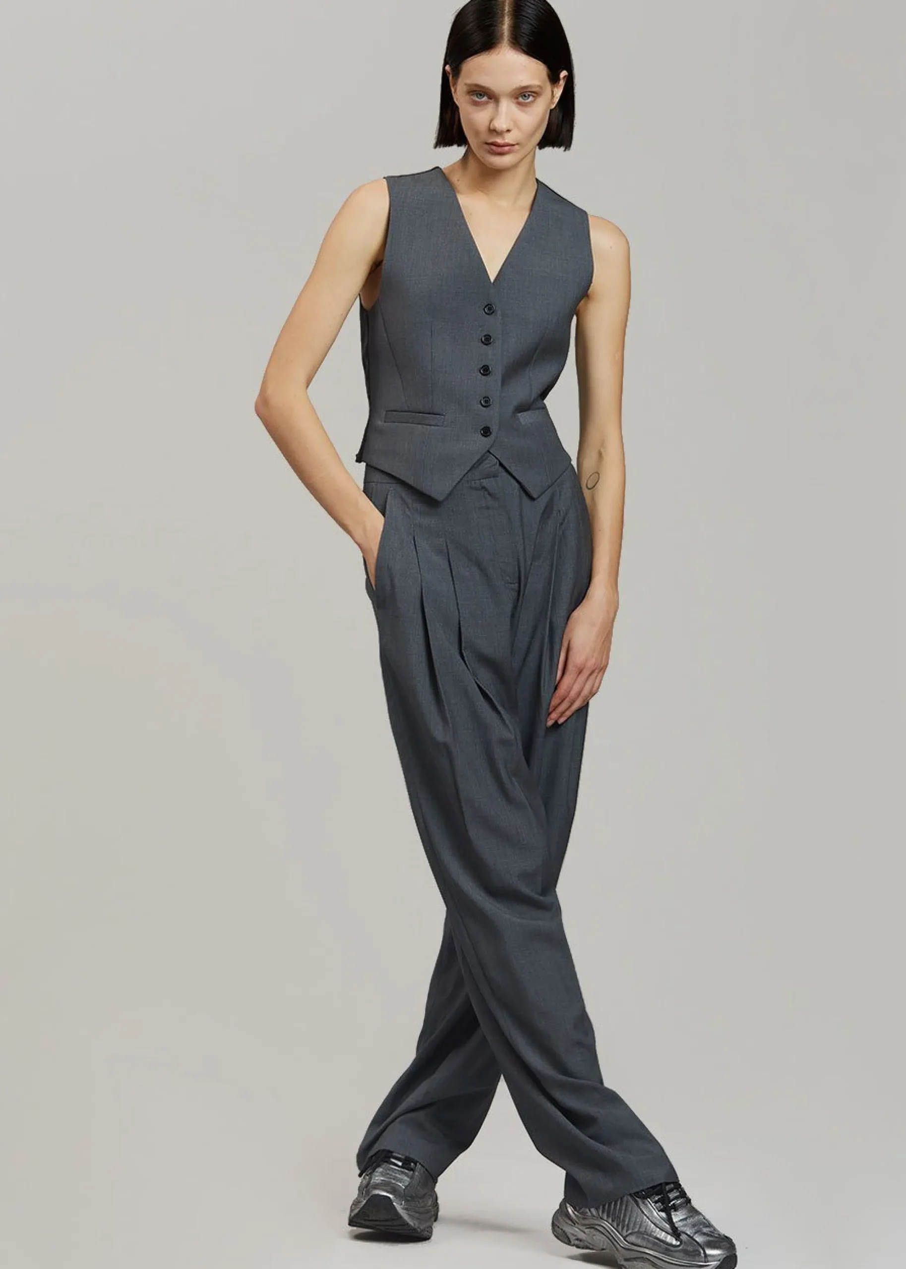 The Frankie Shop Gelso Waistcoat Dark Grey Melange New