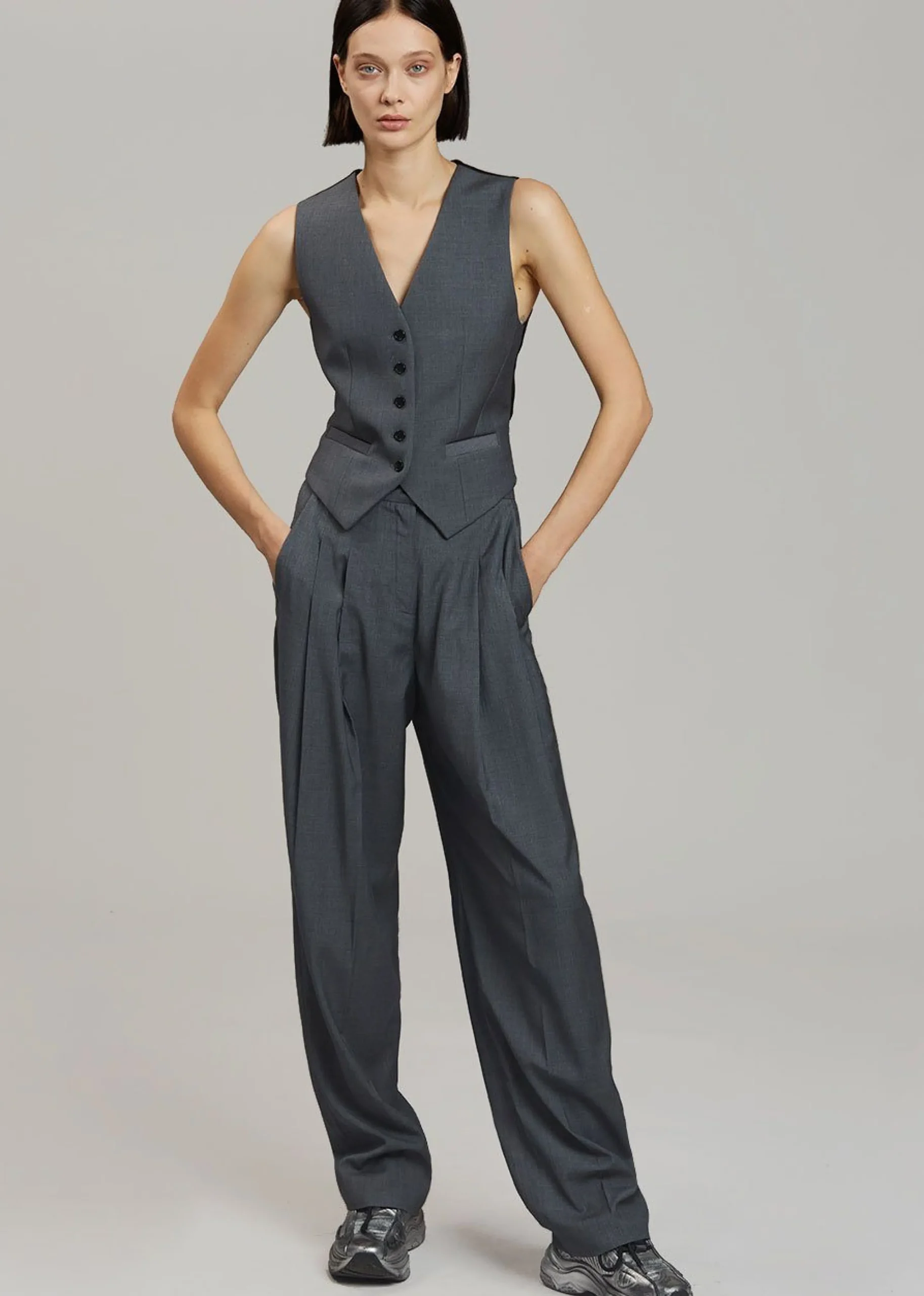 The Frankie Shop Gelso Waistcoat Dark Grey Melange New