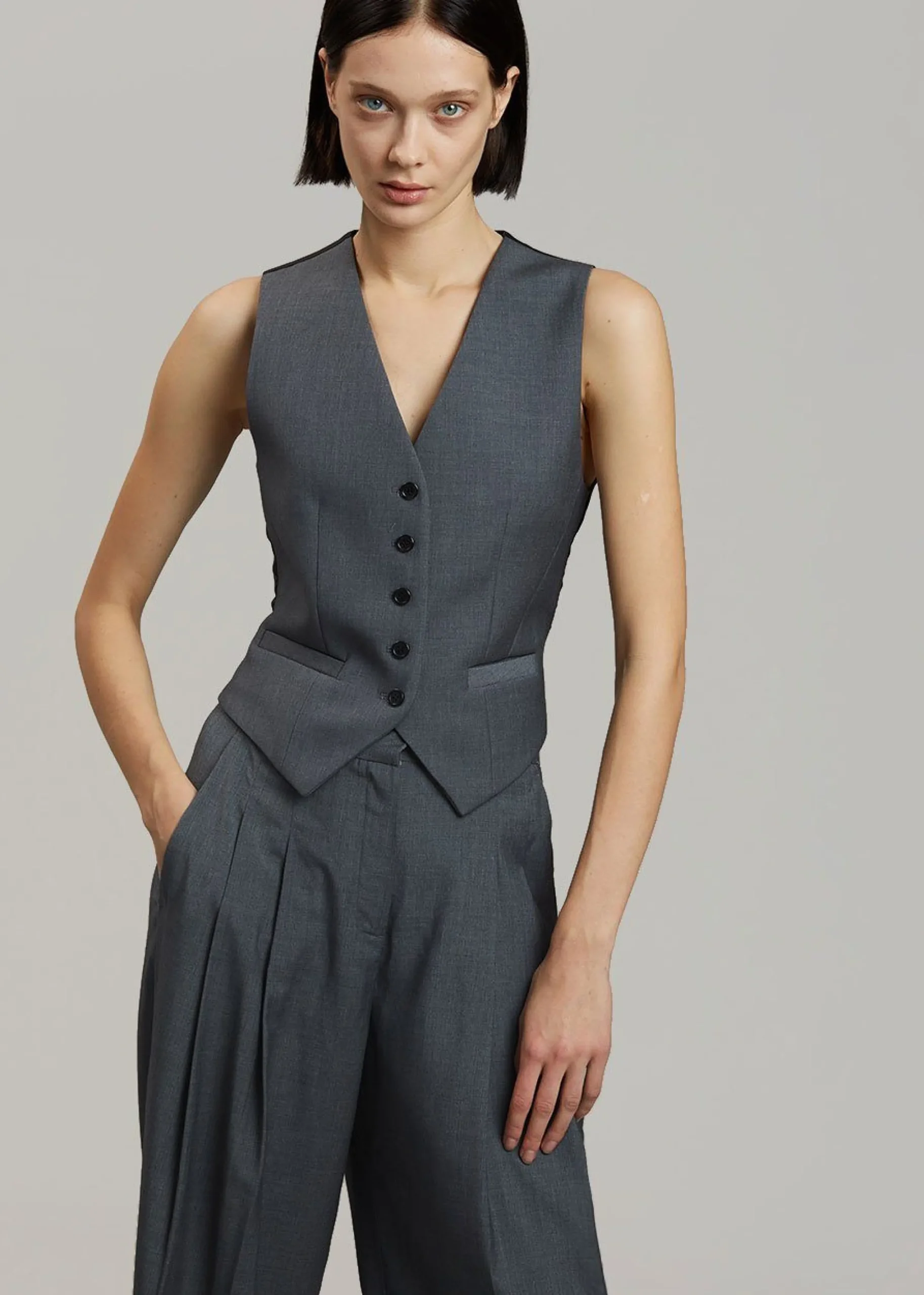 The Frankie Shop Gelso Waistcoat Dark Grey Melange New