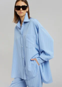 The Frankie Shop Georgia Fluid Stripe Shirt Powder Blue Outlet