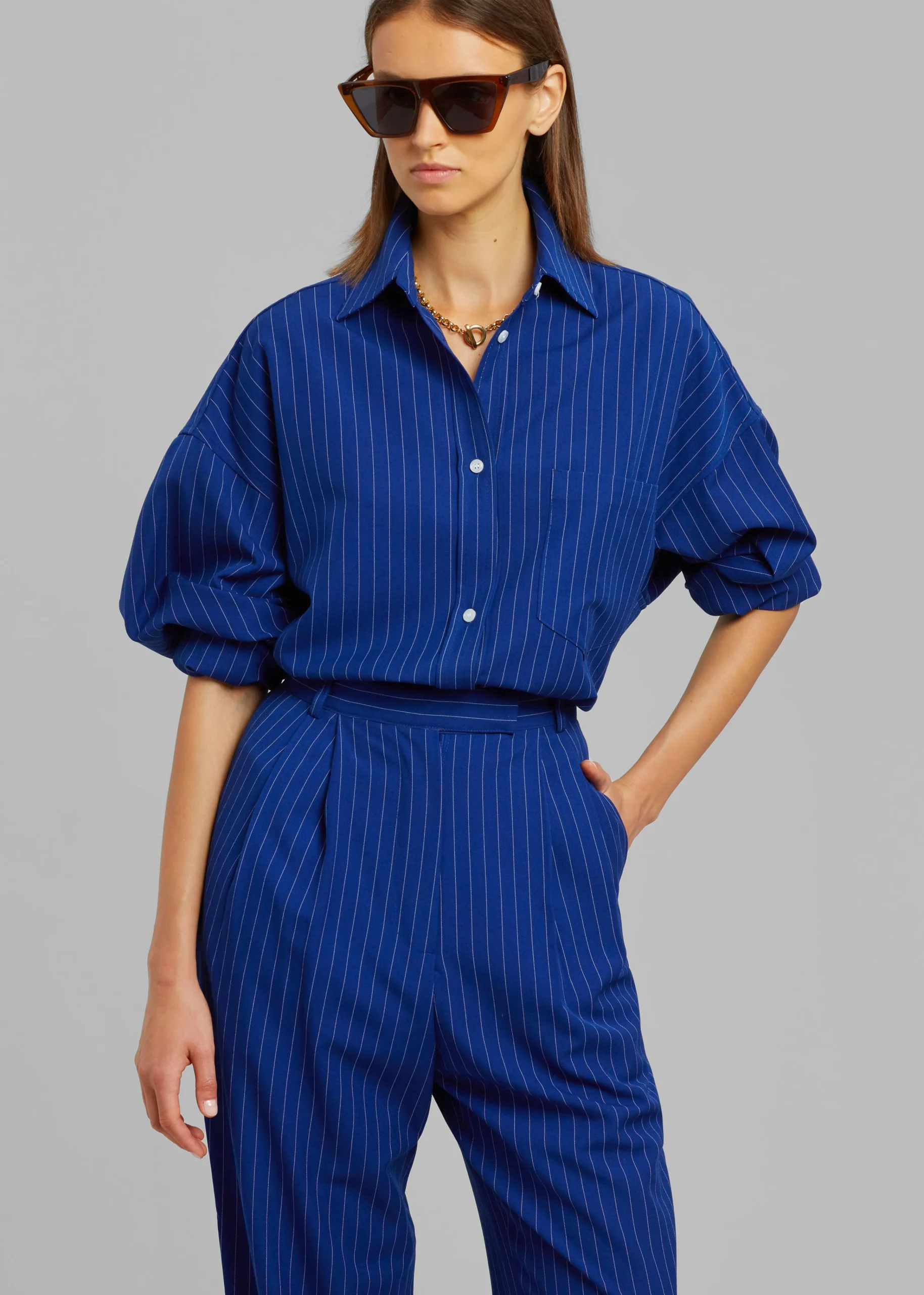 The Frankie Shop Georgia Fluid Stripe Shirt Deep Blue Clearance