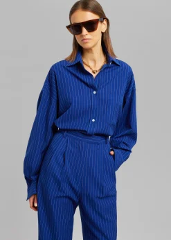 The Frankie Shop Georgia Fluid Stripe Shirt Deep Blue Clearance