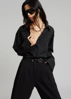 The Frankie Shop Georgia Pinstripe Shirt Black/White Discount