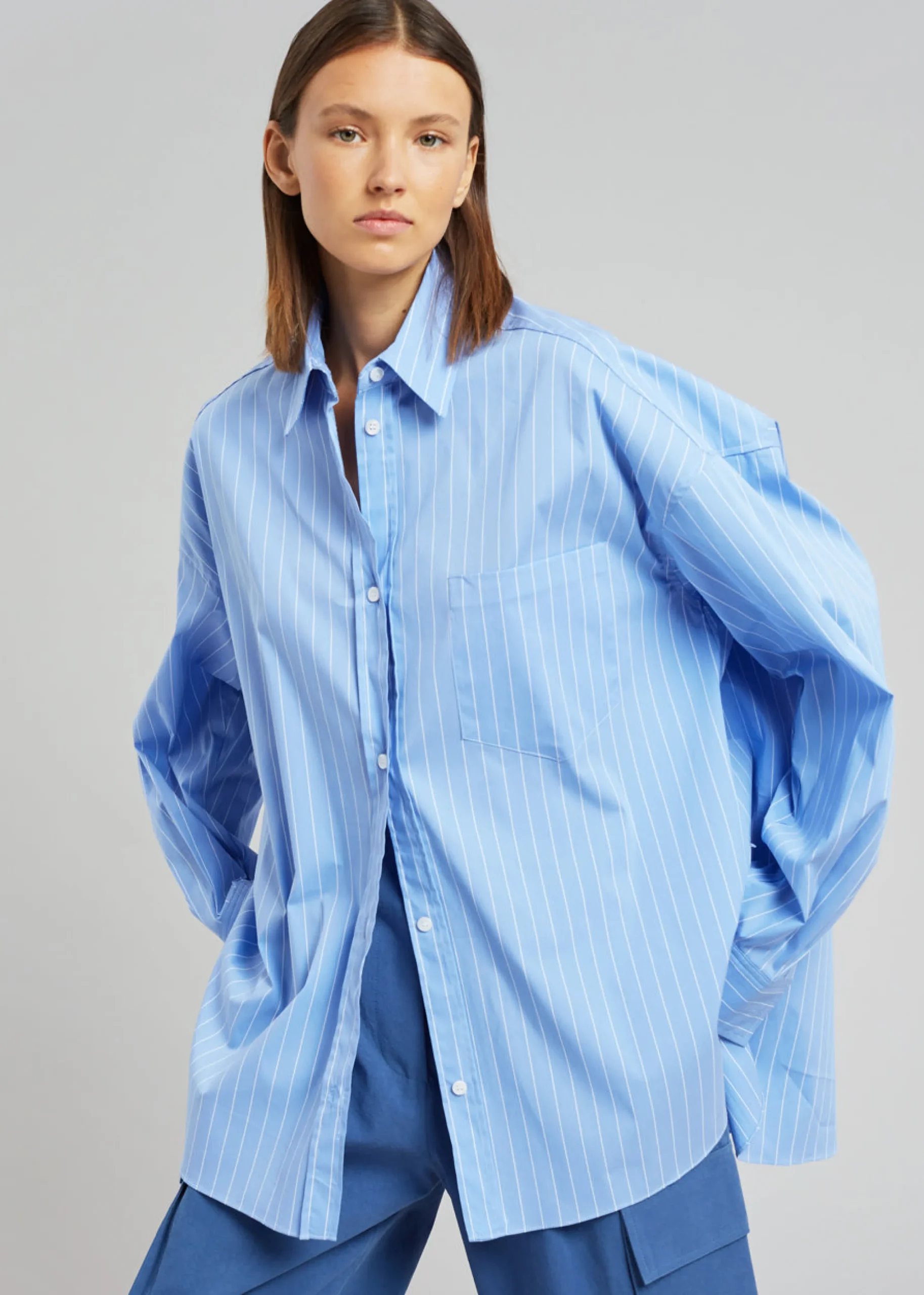 The Frankie Shop Georgia Pinstripe Shirt Light Blue Best